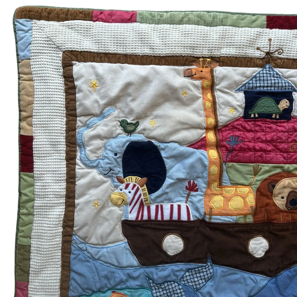 Noah’s Ark 33” x 44” Animal Appliqué Quilt Blanket – Colorful & Textured